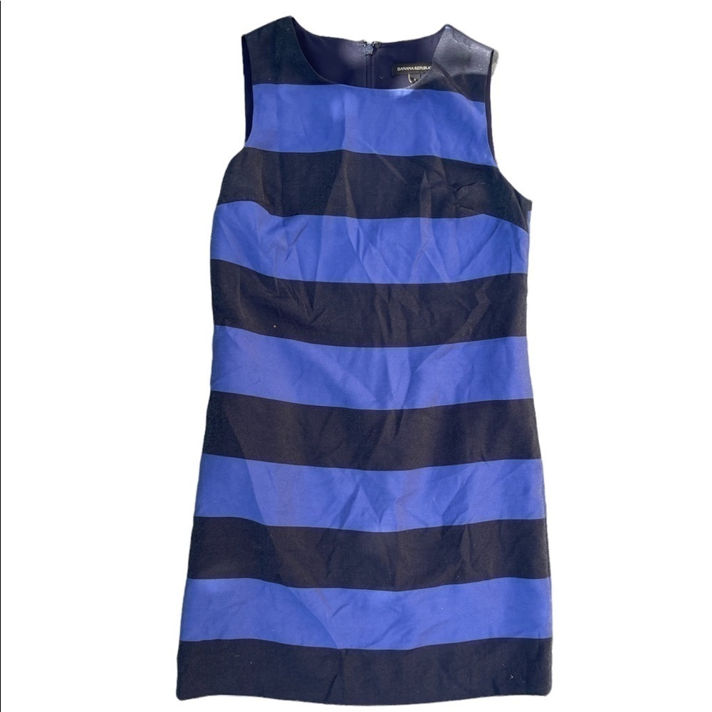 BANANA Republic Blue/Black Wide Striped Sleeveless Shift Dress